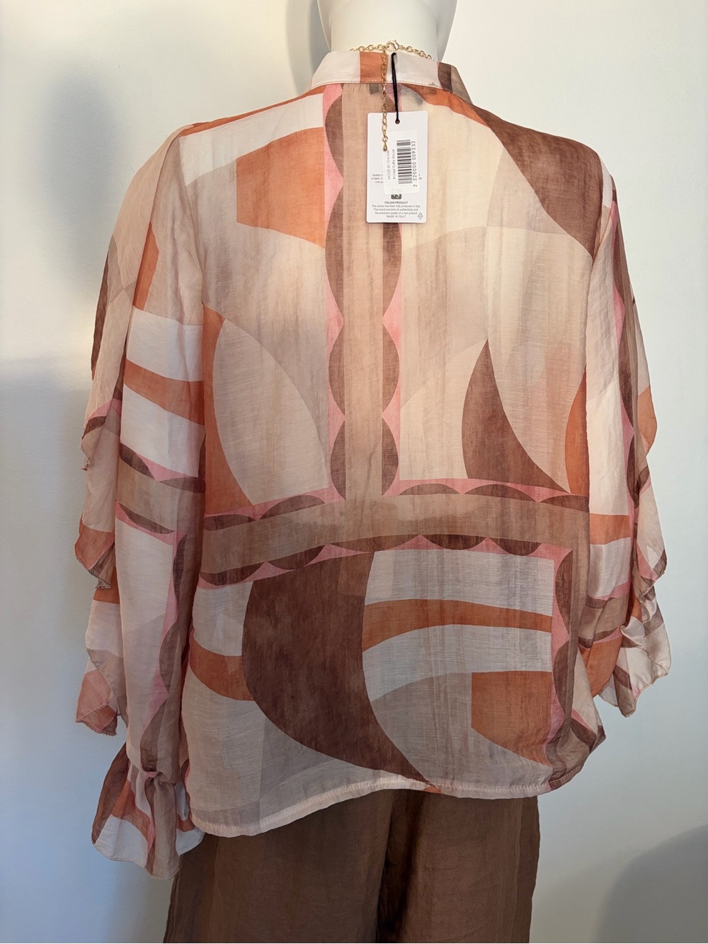 #920 New Collection Layered Ruffle Geometric Blouse - Made in Italy. NWT - Picture 7 of 10